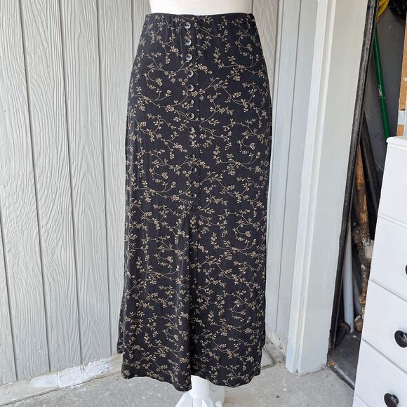 Briggs New York 90s Floral Maxi Skirt – Faux Button Front with Slit – Size S - Picture 1 of 8